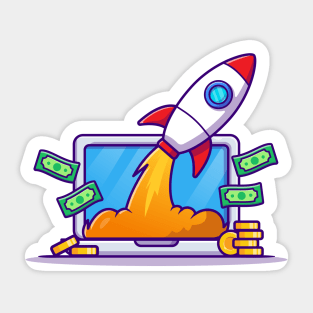 Laptop With Money And Rocket Sticker